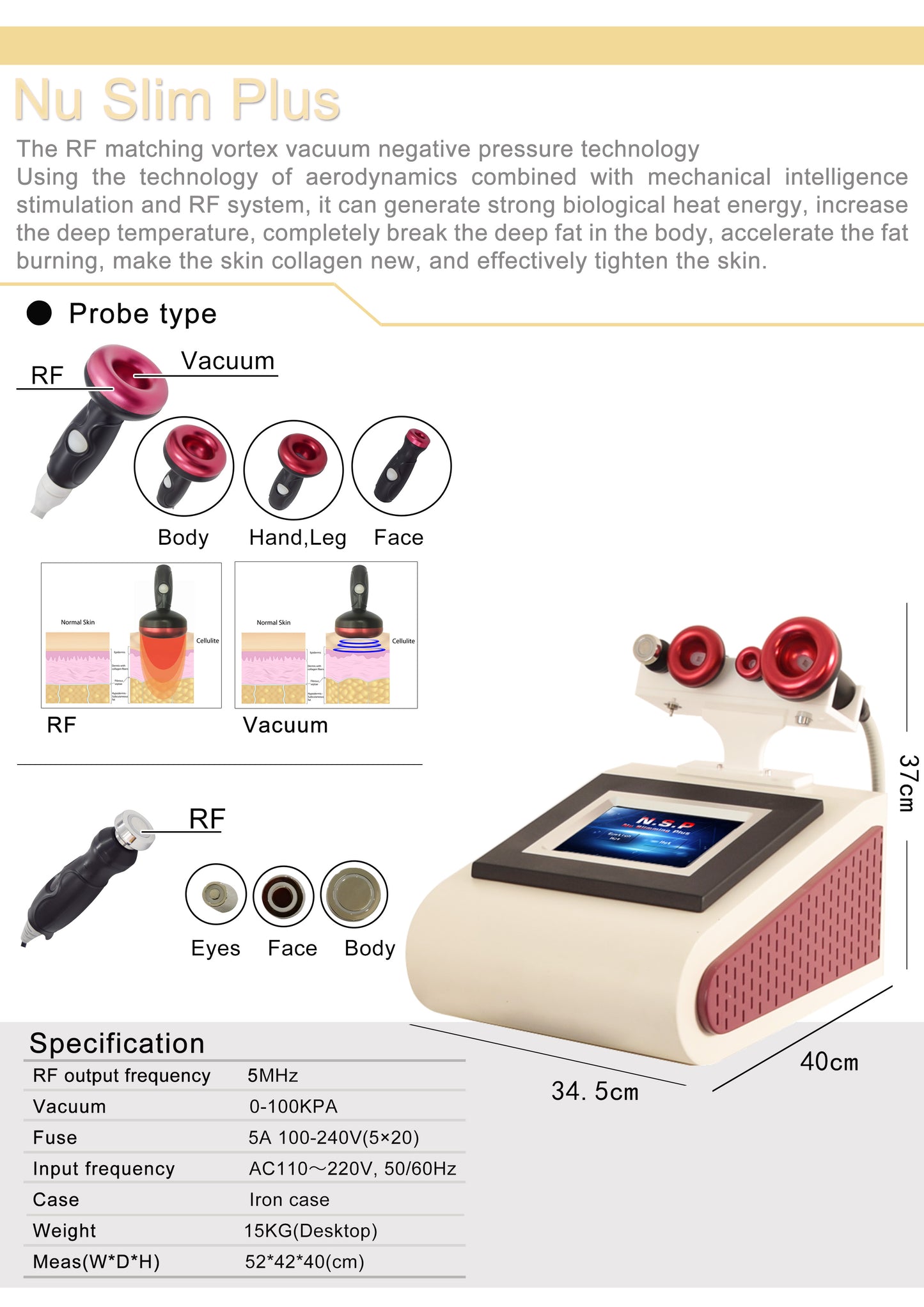 Máquina de belleza de liposucción multifunción al vacío Slim Plus RF