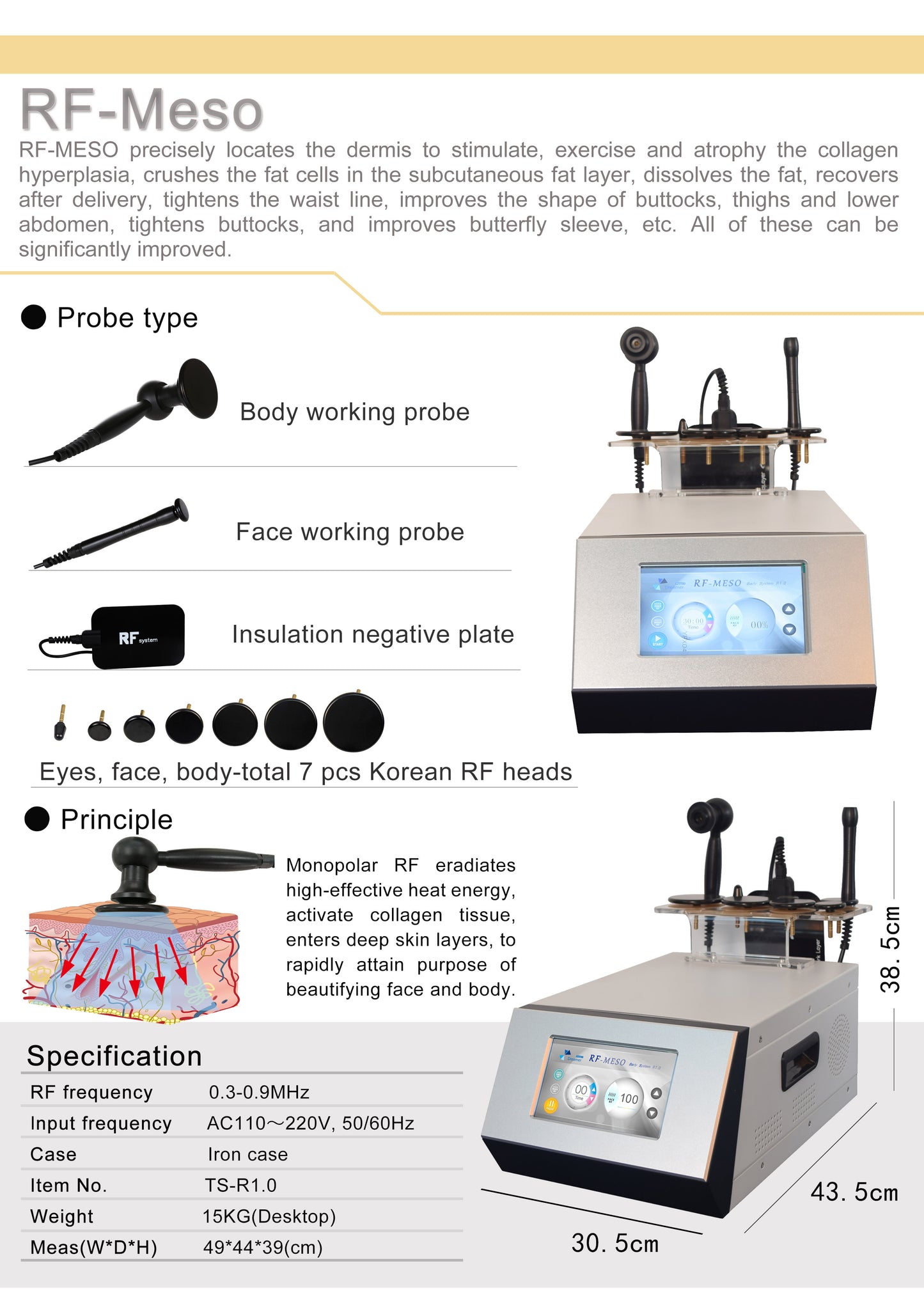 RF-MESO Monopolar RF radio frequency Skin Rejuvenation 7 Probes skin lifting beauty machine