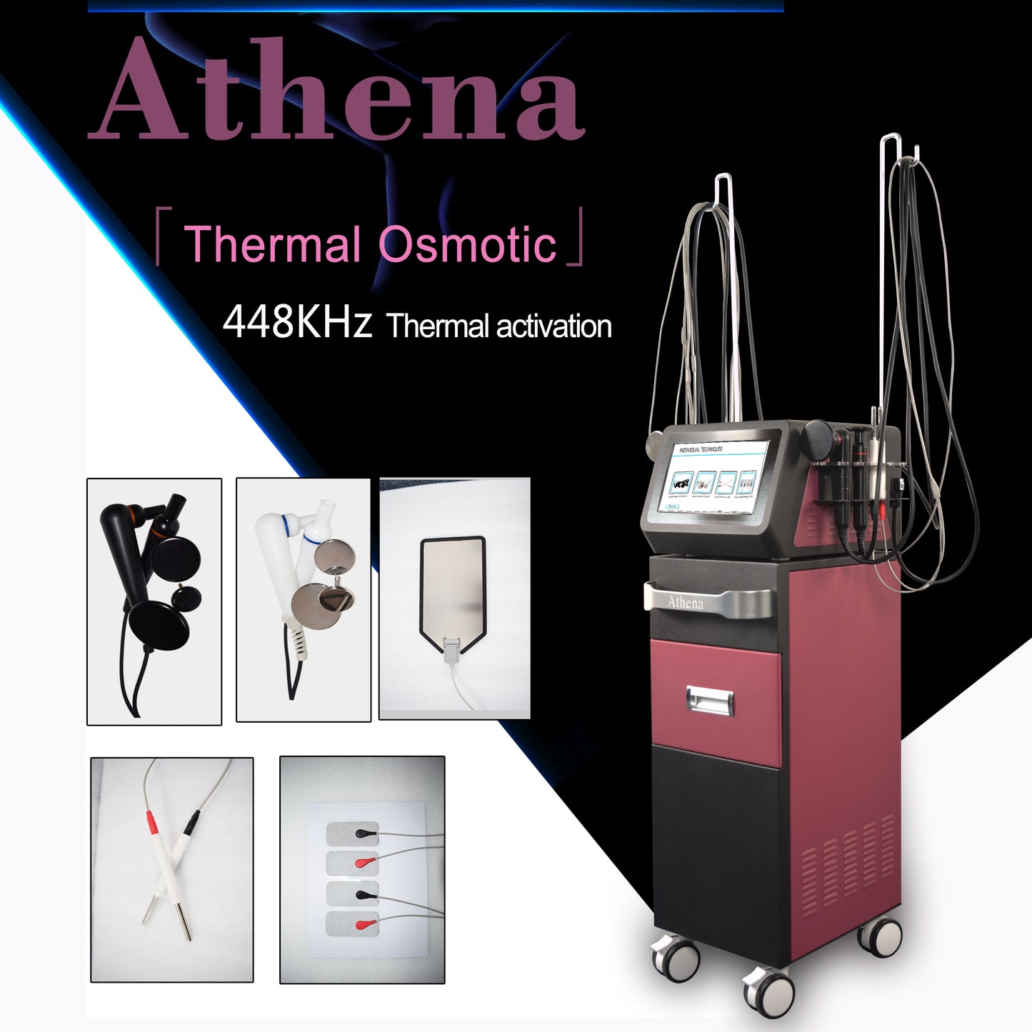 Athena 448KHz RF CET y RET EMS Microcorriente Equipo de levantamiento de la piel para la forma del cuerpo