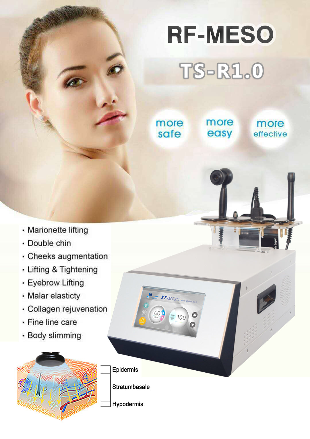RF-MESO Monopolar RF radiofrecuencia Rejuvenecimiento de la piel 7 sondas Máquina de belleza para levantar la piel