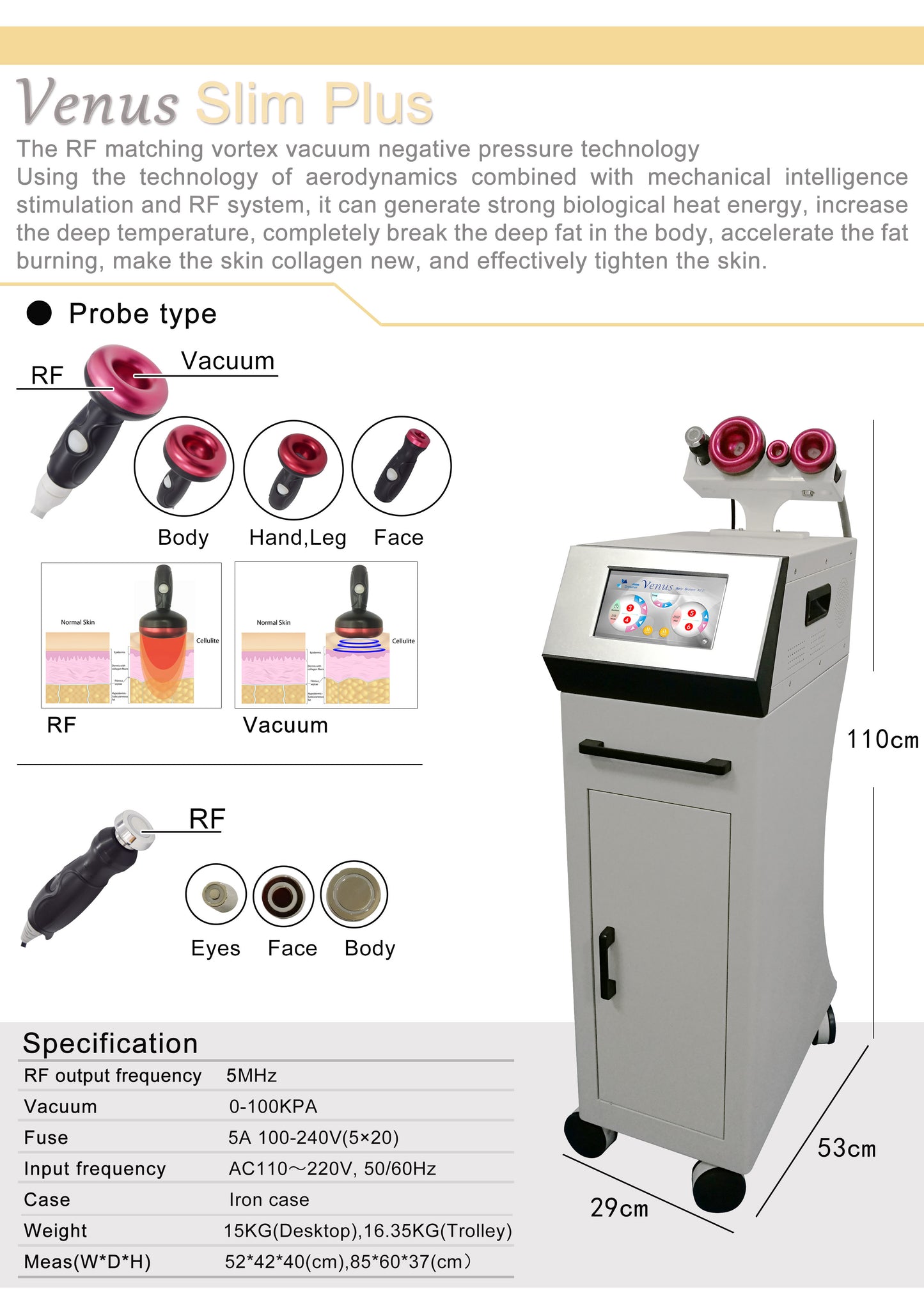 Equipo de máquina de belleza de liposucción multifuncional de radiofrecuencia de vacío Venus RF